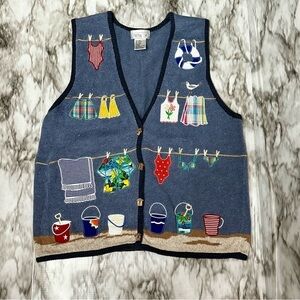 Vintage Mandal Bay CottageCore CoastalGrandma Sweater Vest XXL Beach Embellished